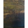 ANTICO DIPINTO OLIO Jhon Califano PAESAGGIO MONTANO ALPEGGIO MONTAGNE BAITA '800