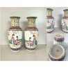 COPPIA VASO PORCELLANA CINESE ISTORIATO FAMILLE ROSE  26,5 cm/h VINTAGE '50