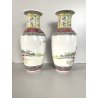 COPPIA VASO PORCELLANA CINESE ISTORIATO FAMILLE ROSE  26,5 cm/h VINTAGE '50