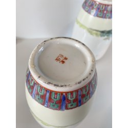 COPPIA VASO PORCELLANA CINESE ISTORIATO FAMILLE ROSE  26,5 cm/h VINTAGE '50