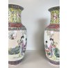 COPPIA VASO PORCELLANA CINESE ISTORIATO FAMILLE ROSE  26,5 cm/h VINTAGE '50