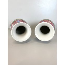 COPPIA VASO PORCELLANA CINESE ISTORIATO FAMILLE ROSE  26,5 cm/h VINTAGE '50