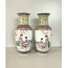 COPPIA VASO PORCELLANA CINESE ISTORIATO FAMILLE ROSE  26,5 cm/h VINTAGE '50