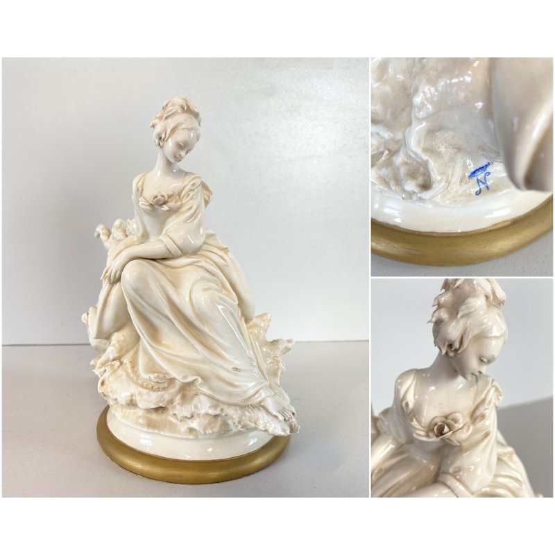 STATUINA FIGURA PORCELLANA CAPODIMONTE FANCIULLA SEDUTA Cedraschi MILANO '50s