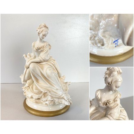 STATUINA FIGURA PORCELLANA CAPODIMONTE FANCIULLA SEDUTA Cedraschi MILANO '50s
