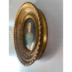 ANTICA MINIATURA DIPINTA A MANO RITRATTO NOBILDONNA ABITO VERDE RINASCIMENTALE