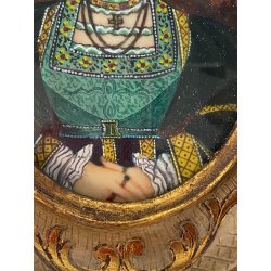 ANTICA MINIATURA DIPINTA A MANO RITRATTO NOBILDONNA ABITO VERDE RINASCIMENTALE
