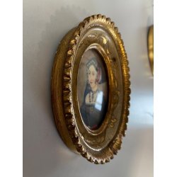 ANTICA MINIATURA DIPINTA A MANO RITRATTO NOBILDONNA ABITO SCURO RINASCIMENTALE