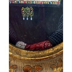 ANTICA MINIATURA DIPINTA A MANO RITRATTO NOBILDONNA ABITO SCURO RINASCIMENTALE