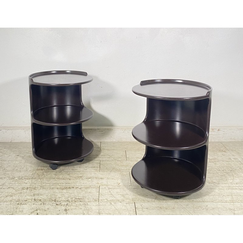 COPPIA COMODINI SPACE AGE ANNI 70 LEGNO LACCATO MARRONE VINTAGE DESIGN