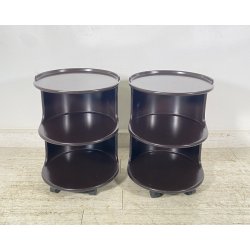 COPPIA COMODINI SPACE AGE ANNI 70 LEGNO LACCATO MARRONE VINTAGE DESIGN