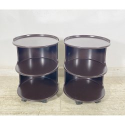 COPPIA COMODINI SPACE AGE ANNI 70 LEGNO LACCATO MARRONE VINTAGE DESIGN