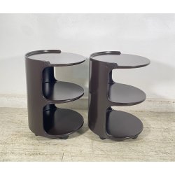 COPPIA COMODINI SPACE AGE ANNI 70 LEGNO LACCATO MARRONE VINTAGE DESIGN