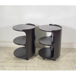 COPPIA COMODINI SPACE AGE ANNI 70 LEGNO LACCATO MARRONE VINTAGE DESIGN