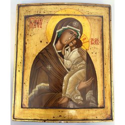 QUADRO ICONA RUSSA Madonna Jaroslawska Gesù bambino MATERNITà 32x38  '900