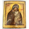 QUADRO ICONA RUSSA Madonna Jaroslawska Gesù bambino MATERNITà 32x38  '900