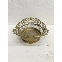 ANTICO CESTINO OVALE METALLO ARGENTATO DECORO MOTIVO TRAFORATO NEO/BAROCCO '900