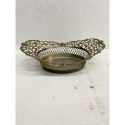 ANTICO CESTINO OVALE METALLO ARGENTATO DECORO MOTIVO TRAFORATO NEO/BAROCCO '900