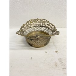 ANTICO CESTINO OVALE METALLO ARGENTATO DECORO MOTIVO TRAFORATO NEO/BAROCCO '900