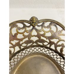 ANTICO CESTINO OVALE METALLO ARGENTATO DECORO MOTIVO TRAFORATO NEO/BAROCCO '900