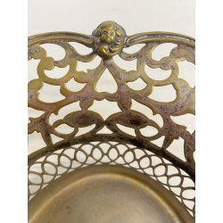 ANTICO CESTINO OVALE METALLO ARGENTATO DECORO MOTIVO TRAFORATO NEO/BAROCCO '900