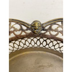 ANTICO CESTINO OVALE METALLO ARGENTATO DECORO MOTIVO TRAFORATO NEO/BAROCCO '900