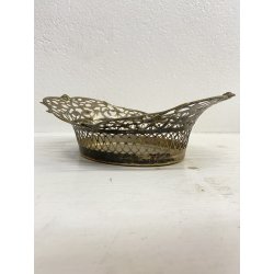 ANTICO CESTINO OVALE METALLO ARGENTATO DECORO MOTIVO TRAFORATO NEO/BAROCCO '900