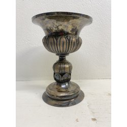 VASO COPPA FIORIERA CENTROTAVOLA METALLO ARGENTATO DECORO SBALZO BACELLATO H26cm