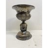 VASO COPPA FIORIERA CENTROTAVOLA METALLO ARGENTATO DECORO SBALZO BACELLATO H26cm
