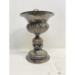 VASO COPPA FIORIERA CENTROTAVOLA METALLO ARGENTATO DECORO SBALZO BACELLATO H26cm
