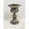 VASO COPPA FIORIERA CENTROTAVOLA METALLO ARGENTATO DECORO SBALZO BACELLATO H26cm