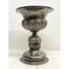 VASO COPPA FIORIERA CENTROTAVOLA METALLO ARGENTATO DECORO SBALZO BACELLATO H26cm