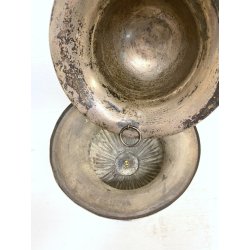 VASO COPPA FIORIERA CENTROTAVOLA METALLO ARGENTATO DECORO SBALZO BACELLATO H26cm