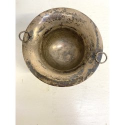 VASO COPPA FIORIERA CENTROTAVOLA METALLO ARGENTATO DECORO SBALZO BACELLATO H26cm