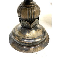 VASO COPPA FIORIERA CENTROTAVOLA METALLO ARGENTATO DECORO SBALZO BACELLATO H26cm