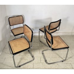 SET 4 SEDIA ACCIAIO CROMATO PAGLIA DI VIENNA DESIGN ANNI 60/70 CHAIR STILE CESCA