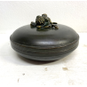 ANTICA BOWL CIOTOLA con COPERCHIO OTTONE OSSIDATO PATINA ART DECO ø 19,5 cm