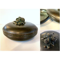 ANTICA BOWL CIOTOLA con COPERCHIO OTTONE OSSIDATO PATINA ART DECO ø 19,5 cm