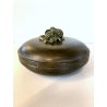 ANTICA BOWL CIOTOLA con COPERCHIO OTTONE OSSIDATO PATINA ART DECO ø 19,5 cm