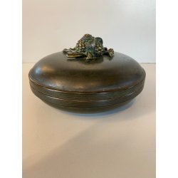 ANTICA BOWL CIOTOLA con COPERCHIO OTTONE OSSIDATO PATINA ART DECO ø 19,5 cm