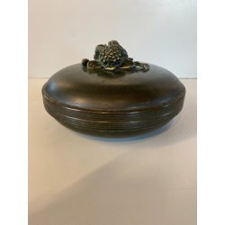 ANTICA BOWL CIOTOLA con COPERCHIO OTTONE OSSIDATO PATINA ART DECO ø 19,5 cm