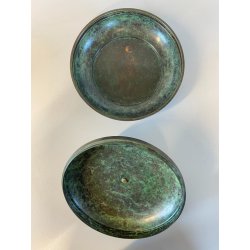 ANTICA BOWL CIOTOLA con COPERCHIO OTTONE OSSIDATO PATINA ART DECO ø 19,5 cm