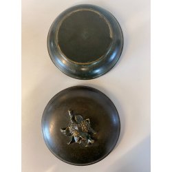 ANTICA BOWL CIOTOLA con COPERCHIO OTTONE OSSIDATO PATINA ART DECO ø 19,5 cm