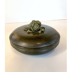 ANTICA BOWL CIOTOLA con COPERCHIO OTTONE OSSIDATO PATINA ART DECO ø 19,5 cm