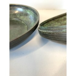 ANTICA BOWL CIOTOLA con COPERCHIO OTTONE OSSIDATO PATINA ART DECO ø 19,5 cm