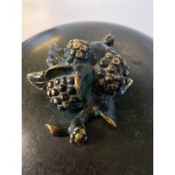 ANTICA BOWL CIOTOLA con COPERCHIO OTTONE OSSIDATO PATINA ART DECO ø 19,5 cm