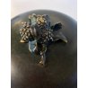 ANTICA BOWL CIOTOLA con COPERCHIO OTTONE OSSIDATO PATINA ART DECO ø 19,5 cm