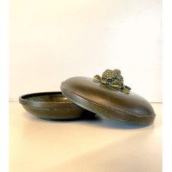 ANTICA BOWL CIOTOLA con COPERCHIO OTTONE OSSIDATO PATINA ART DECO ø 19,5 cm