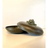 ANTICA BOWL CIOTOLA con COPERCHIO OTTONE OSSIDATO PATINA ART DECO ø 19,5 cm