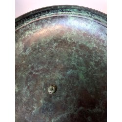 ANTICA BOWL CIOTOLA con COPERCHIO OTTONE OSSIDATO PATINA ART DECO ø 19,5 cm